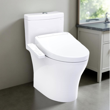 Click here to see Toto MW6463346CEMFGN#01 TOTO Aquia IV One-Piece Elongated Toilet w/ WASHLET+ S2 Bidet Seat, 1.28 GPF/0.9 GPF, Cotton White - MW6463346CEMFGN#01
