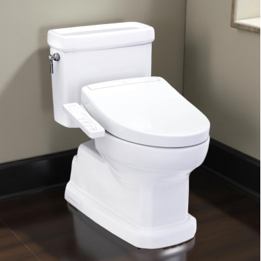 Click here to see Toto MW9743346CEFG#01 TOTO Guinevere One-Piece Elongated Toilet w/ WASHLET+ S2 Bidet Seat, 1.28 GPF, Cotton White - MW9743346CEFG#01