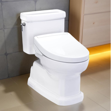 Click here to see Toto MW9743446CEFG#01 TOTO Guinevere One-Piece Elongated Toilet w/ WASHLET+ S5 Bidet Seat, 1.28 GPF, Cotton White - MW9743446CEFG#01