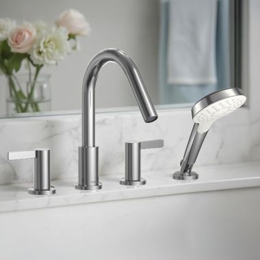Click here to see Toto TBG11202UA#CP TOTO GF Four-Hole Roman Tub Filler Trim With Handshower, Two Lever Handles, Deck-Mount, Polished Chrome - TBG11202UA#CP