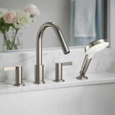Click here to see Toto TBG11202UA#PN TOTO GF Four-Hole Roman Tub Filler Trim With Handshower, Two Lever Handles, Deck-Mount, Polished Nickel - TBG11202UA#PN