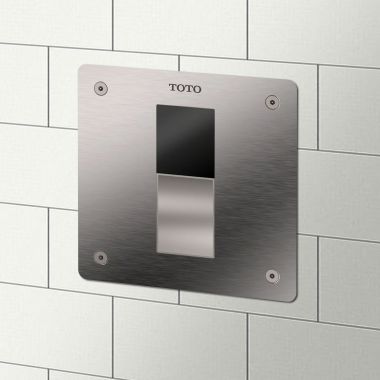 Click here to see Toto TET3LB31#SS TOTO EcoPower 4” Square High Efficiency Concealed Toilet Flush Valve with Smart Sensor, Back Spud Wall, ADA, 1.28 GPF, Stainless Steel - TET3LB31#SS