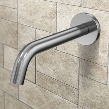 Click here to see Toto TLE26005U2#CP TOTO Helix Wall-Mount Touchless Lavatory Spout, 0.35 GPM, Dual Powered, Polished Chrome - TLE26005U2#CP