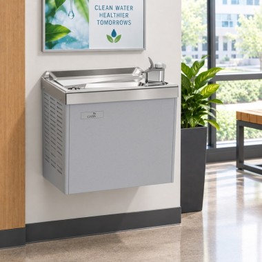 Click here to see Oasis 500196 Oasis Compact On-A-Wall Drinking Fountain, Non-Refrigerated, Stainless Steel - PCM (500196)