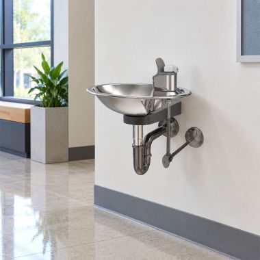 Click here to see Oasis 500290 Oasis Simulated Semi-Recessed Drinking Fountain, Wall-Mounted, Non-Refrigerated, Stainless Steel - F120 (500290)