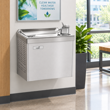 Click here to see Oasis 502949 Oasis Compact On-A-Wall Drinking Fountain, Non-Refrigerated, Greystone - PCM (502949)