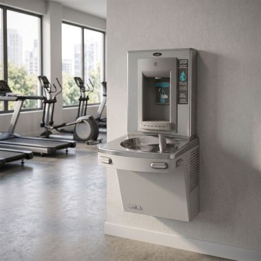 Click here to see Oasis 504441 Oasis VersaCooler II Single Drinking Fountain w/ VersaFiller Sports Bottle Filler, Refrigerated, 8 GPH, Stainless Steel - PG8SBF (504441)