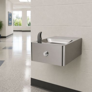 Click here to see Oasis 504508 Oasis 14-Gauge Barrier-Free Push-Button Drinking Fountain, Non-Refrigerated, Stainless Steel  - F140PM-14G (504508)