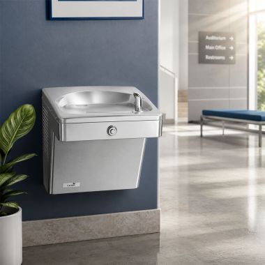 Click here to see Oasis 504539 Oasis VersaCooler II 14 Gauge Vandal Resistant Drinking Fountain, Non-Refrigerated, Brushed Stainless Steel - PGVAC-14G (504539)