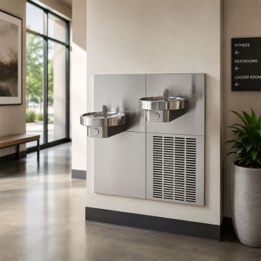 Click here to see Oasis 504760 Oasis Radii Bi-Level Modular Drinking Fountain, Non-Refrigerated, Stainless Steel - MCR (504760)