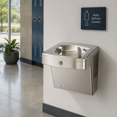 Click here to see Oasis 506393 Oasis VersaCooler II Vandal Resistant Single Drinking Fountain, Non-Refrigerated, Stainless Steel - PGVFAC (506393)