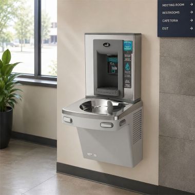 Click here to see Oasis 506465 Oasis VersaCooler II Drinking Fountain w/ Electronic Bottle Filler, Non-Refrigerated, 8 GPH, Greystone - PG8EBF (506465)