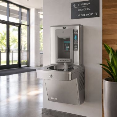 Click here to see Oasis 506467 Oasis VersaCooler II Single Drinking Fountain w/ Mechanical Bottle Filler, Non-Refrigerated, Stainless Steel - PGVSBF (506467)