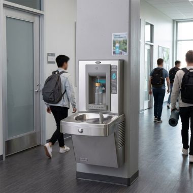 Click here to see Oasis 506468 Oasis VersaCooler II Single Drinking Fountain w/ Mechanical Bottle Filler, Refrigerated, 8 GPH, Stainless Steel - PGV8SBF (506468)