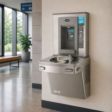 Click here to see Oasis 506575 Oasis VersaCooler II Single Drinking Fountain w/ QUASAR Electronic Bottle Filler, Refrigerated, 8 GPH, Stainless Steel - PG8EBQ (506575)