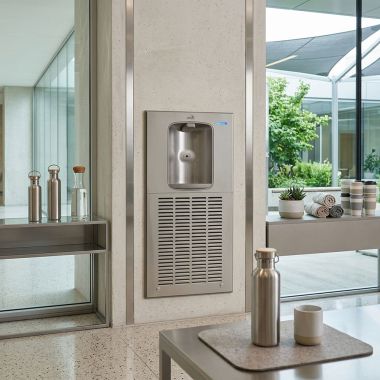 Click here to see Oasis 506981 Oasis Aqua Pointe Electronic Bottle Filler, Surface Mounted, Refrigerated, 8 GPH, Stainless Steel - MWSM8EBF (506981)