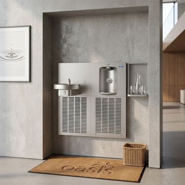 Click here to see Oasis 507022 Oasis Radii Modular Drinking Fountain with Aqua Pointe Electronic Bottle Filler, Refrigerated, 12 GPH, Stainless Steel - M12EBF (507022)