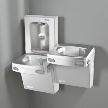 Click here to see Oasis 507038 Oasis VersaCooler II Bi-Level Drinking Fountain w/ Electronic Bottle Filler, Refrigerated, 8 GPH, Stainless Steel - PG8EBFSL (507038)