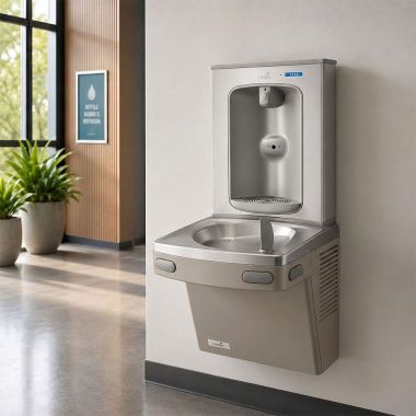 Click here to see Oasis 507052 Oasis VersaCooler II Single Drinking Fountain w/ QUASAR Electronic Bottle Filler, Non-Refrigerated, Sandstone - PGEBQ (507052)
