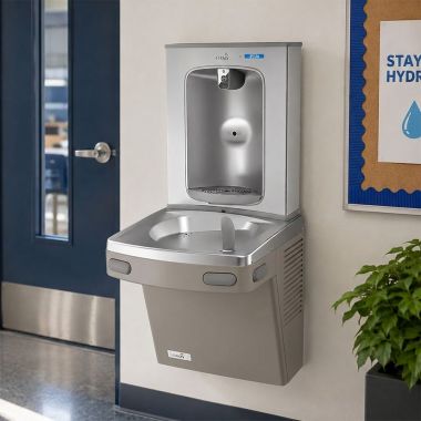 Click here to see Oasis 507055 Oasis VersaCooler II Single Drinking Fountain w/ QUASAR Electronic Bottle Filler, Refrigerated, 8 GPH, Sandstone - PG8EBQ (507055)