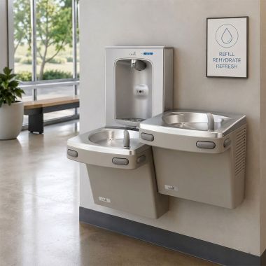 Click here to see Oasis 507061 Oasis VersaCooler II Bi-Level Drinking Fountain w/ Quasar Electronic Bottle Filler, Refrigerated, 8 GPH, Sandstone - PG8EBQSL (507061)