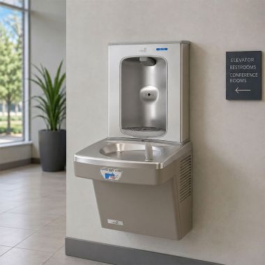 Click here to see Oasis 507072 Oasis VersaCooler II Single Contactless Drinking Fountain w/ Electronic Bottle Filler, Refrigerated, 8 GPH, Sandstone - PG8EBFT (507072)