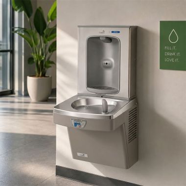Click here to see Oasis 507075 Oasis VersaCooler II Single Contactless Drinking Fountain w/ Electronic Bottle Filler, Non-Refrigerated, Sandstone - PGEBFT (507075)