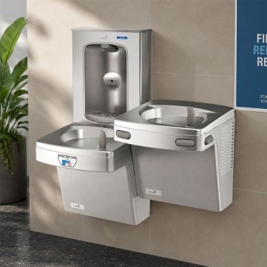 Click here to see Oasis 507085 Oasis VersaCooler II Bi-Level Contactless and Mechanical Drinking Fountain w/ Electronic Bottle Filler, Refrigerated, 8 GPH, Stainless Steel - PG8EBFSLTM (507085)