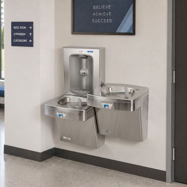 Click here to see Oasis 507097 Oasis VersaCooler II Bi-Level Contactless Drinking Fountain w/ Electronic Bottle Filler, Refrigerated, 8 GPH, Stainless Steel - PG8EBFSLTT (507097)