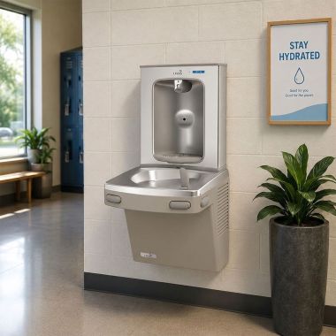 Click here to see Oasis 507115 Oasis VersaCooler II Single Drinking Fountain w/ QUASAR Electronic Bottle Filler, Dual Filtration, Refrigerated, 8 GPH, Sandstone - PG8F2EBQ (507115)