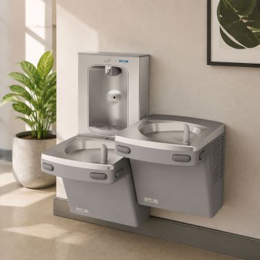 Click here to see Oasis 507117 Oasis Versacooler Bi-Level Drinking Fountain w/ Quasar Electronic Bottle Filler, Non-Refrigerated, Greystone - PGF2EBQSL (507117)