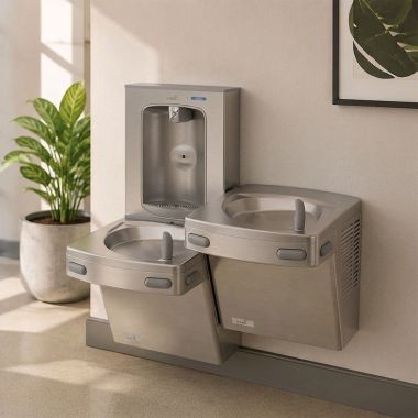 Click here to see Oasis 507119 Oasis Versacooler Bi-Level Drinking Fountain w/ Quasar Electronic Bottle Filler, Non-Refrigerated, Stainless Steel - PGF2EBQSL (507119)