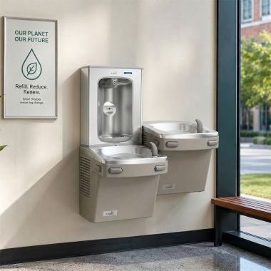 Click here to see Oasis 507121 Oasis Versacooler Bi-Level Drinking Fountain w/ Quasar Electronic Bottle Filler, Refrigerated, Sandstone - PG8F2EBQSL (507121)