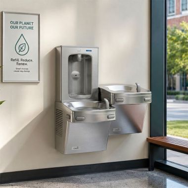 Click here to see Oasis 507122 Oasis Versacooler Bi-Level Drinking Fountain w/ Quasar Electronic Bottle Filler, Refrigerated, Stainless Steel - PG8F2EBQSL (507122)