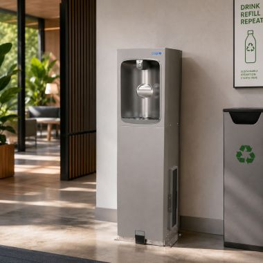Click here to see Oasis 507127 Oasis Outdoor Free-Standing Contactless Bottle Filler with QUASAR, Refrigerated, 10 GPH, Stainless Steel - PCPD10EBQ (507127)