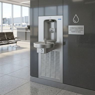 Click here to see Oasis 507178 Oasis Radii Drinking Fountain with Aqua Pointe Electronic Bottle Filler, Non-Refrigerated, Stainless Steel - MWREBF (507178)