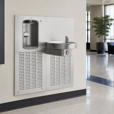 Click here to see Oasis 507213 Oasis Radii Modular Drinking Fountain w/ Aqua Pointe Mechanical Bottle Filler, Non-Refrigerated, Stainless Steel - MGSBF (507213)