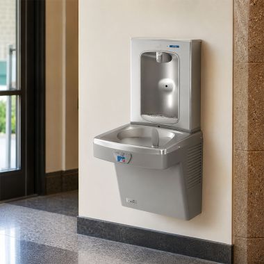 Click here to see Oasis 507270 Oasis VersaCooler II Single Contactless Drinking Fountain w/ QUASAR Electronic Bottle Filler, Non-Refrigerated, Greystone - PGEBQT (507270)