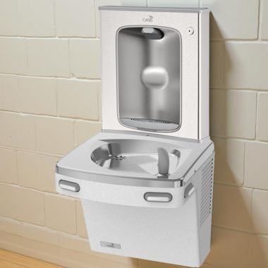 Click here to see Oasis 507299 Oasis VersaCooler II Single Drinking Fountain w/ Mechanical Bottle Filler, Refrigerated, 8 GPH, Greystone - PG8SBF (507299)