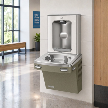 Click here to see Oasis 507300 Oasis VersaCooler II Single Drinking Fountain w/ Mechanical Bottle Filler, Refrigerated, 8 GPH, Sandstone - PG8SBF (507300)