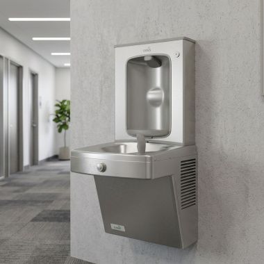 Click here to see Oasis 507312 Oasis VersaCooler II Single Drinking Fountain w/ Mechanical Bottle Filler, Refrigerated, 8 GPH, Stainless Steel - PGV8SBF (507312)