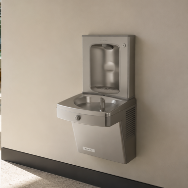 Click here to see Oasis 507626FPF Oasis VersaCooler II Single Drinking Fountain w/ Mechanical Bottle Filler, Total PFAS, Refrigerated, 8 GPH, Stainless Steel - PGV8FSBF-BRB (507626FPF)