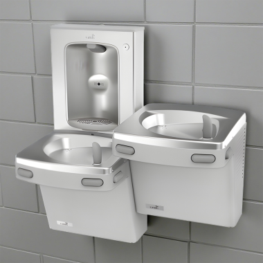 Click here to see Oasis 507317 Oasis VersaCooler II Bi-Level Drinking Fountain w/ Mechanical Bottle Filler, Refrigerated, 8 GPH, Greystone - PG8SBFSL (507317)