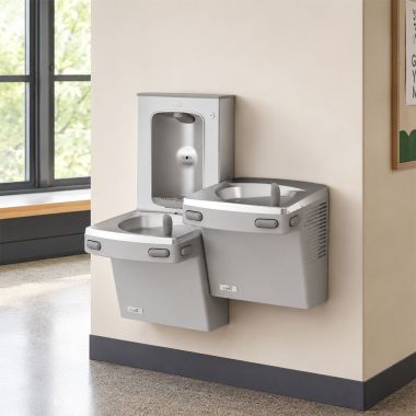 Click here to see Oasis 507320 Oasis VersaCooler II Bi-Level Drinking Fountain w/ Mechanical Bottle Filler, Non-Refrigerated, Greystone - PGSBFSL (507320)