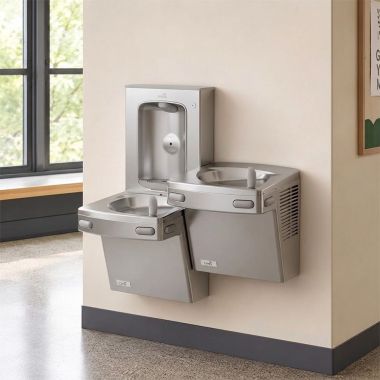 Click here to see Oasis 507322 Oasis VersaCooler II Bi-Level Drinking Fountain w/ Mechanical Bottle Filler, Non-Refrigerated, Stainless Steel - PGSBFSL (507322)