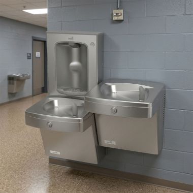 Click here to see Oasis 507326 Oasis VersaCooler II Bi-Level Drinking Fountain w/ Mechanical Bottle Filler, Refrigerated, 8 GPH, Stainless Steel - PGV8SBFSL (507326)