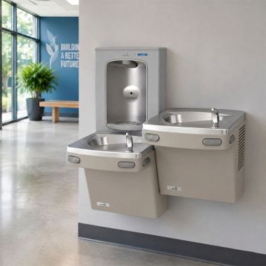 Click here to see Oasis 507340 Oasis VersaCooler II Bi-Level Drinking Fountain w/ Electronic Bottle Filler, Vandal Resistant Bubbler, Non-Refrigerated, Sandstone - PGEBFSL BRB (507340)