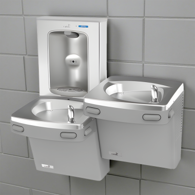 Click here to see Oasis 507345 Oasis VersaCooler II Bi-Level Drinking Fountain w/ Mechanical Bottle Filler, Vandal Resistant Bubbler, Refrigerated, 8 GPH, Greystone - PG8SBFSL-BRB (507345)