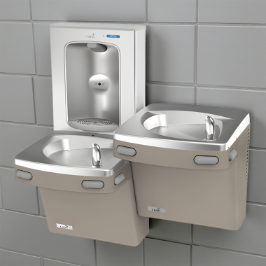 Click here to see Oasis 507346 Oasis VersaCooler II Bi-Level Drinking Fountain w/ Mechanical Bottle Filler, Vandal Resistant Bubbler, Refrigerated, 8 GPH, Sandstone - PG8SBFSL-BRB (507346)