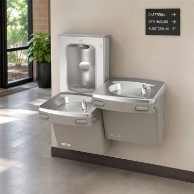 Click here to see Oasis 507383 Oasis VersaCooler II Bi-Level Drinking Fountain w/ Mechanical Bottle Filler, Vandal Resistant Bubbler, Non-Refrigerated, Sandstone - PGSBFSL BRB (507383)